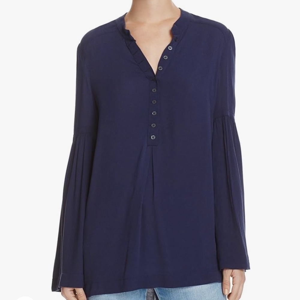 Free People Womens Navy Easy Girl Bell Sleeve Knit Blouse